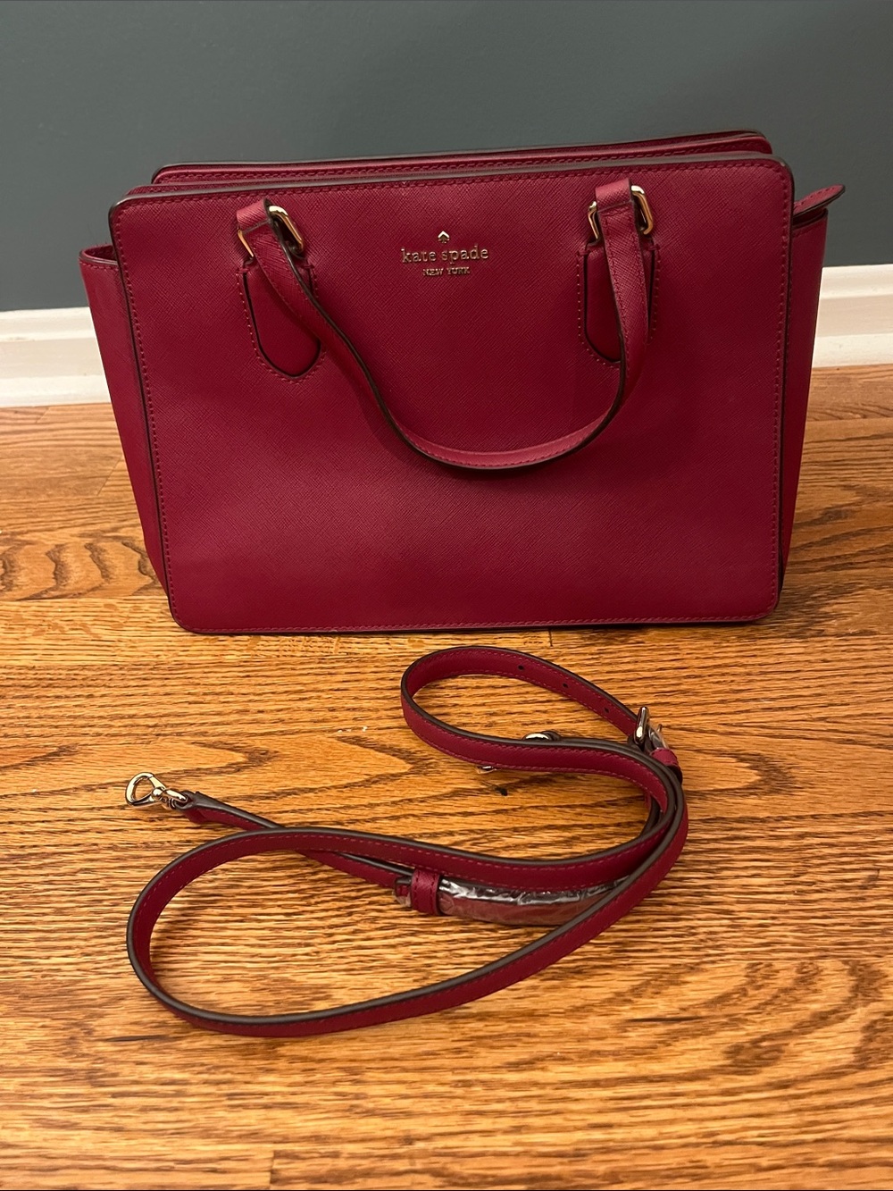 Kate Spade Laurel Way Reese Satchel Crossbody Saffiano Leather Blackberry/Maroon
